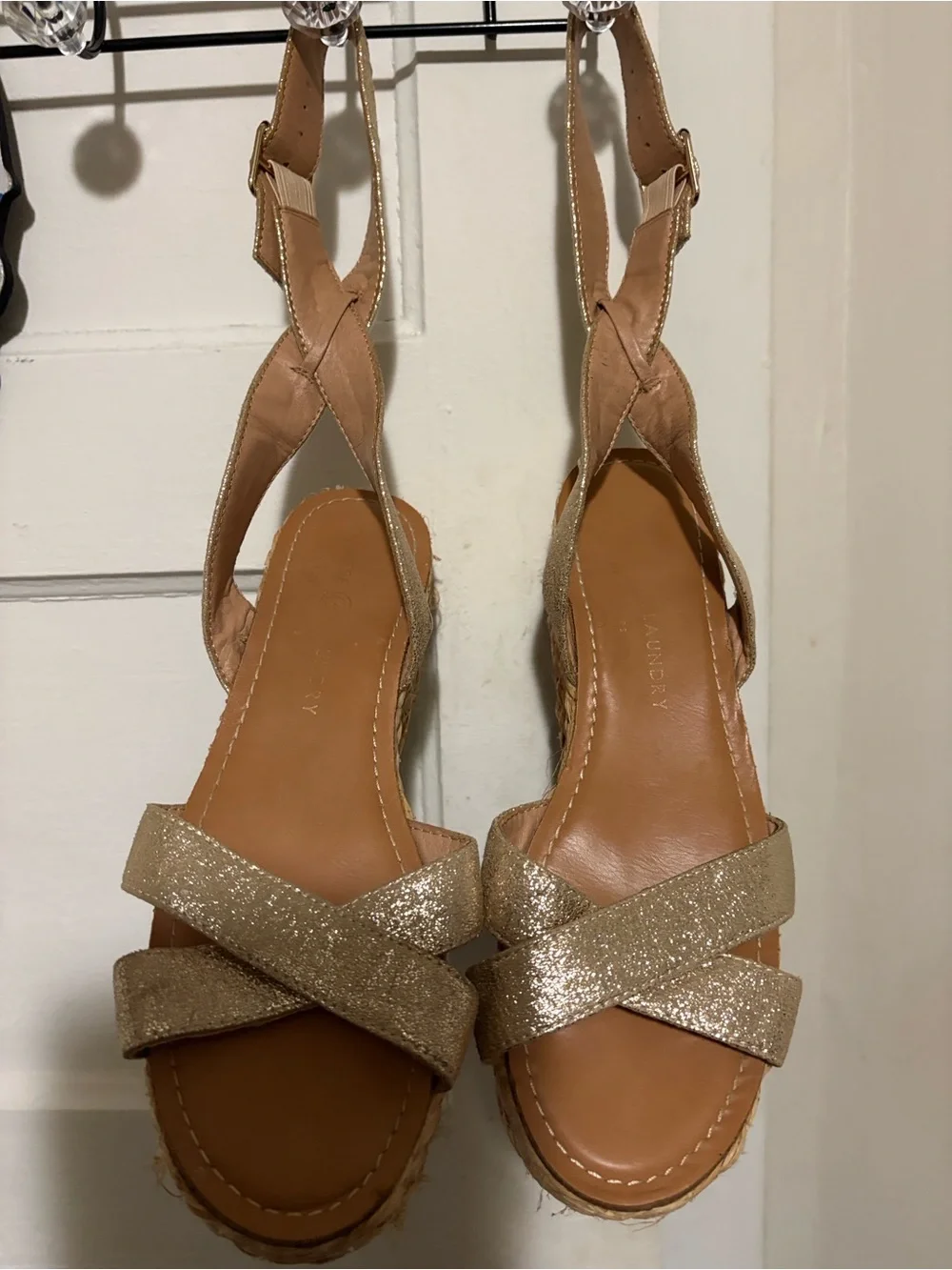 Chinese Laundry Gold Espadrille Platform Sandals with Ankle Strap